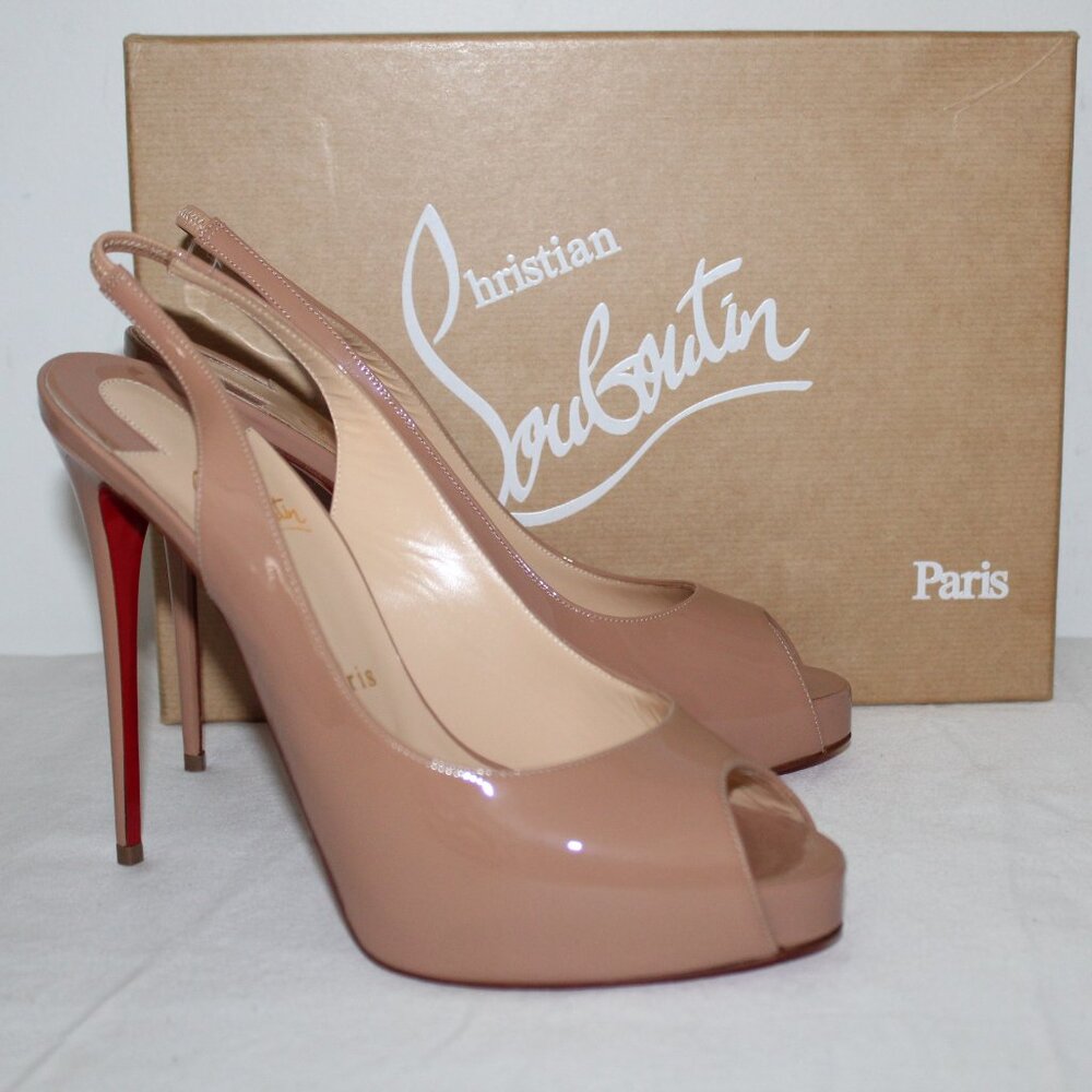 NWB Christian Louboutin New Very Prive Patent Leather Blush Peep Toe Pumps 39